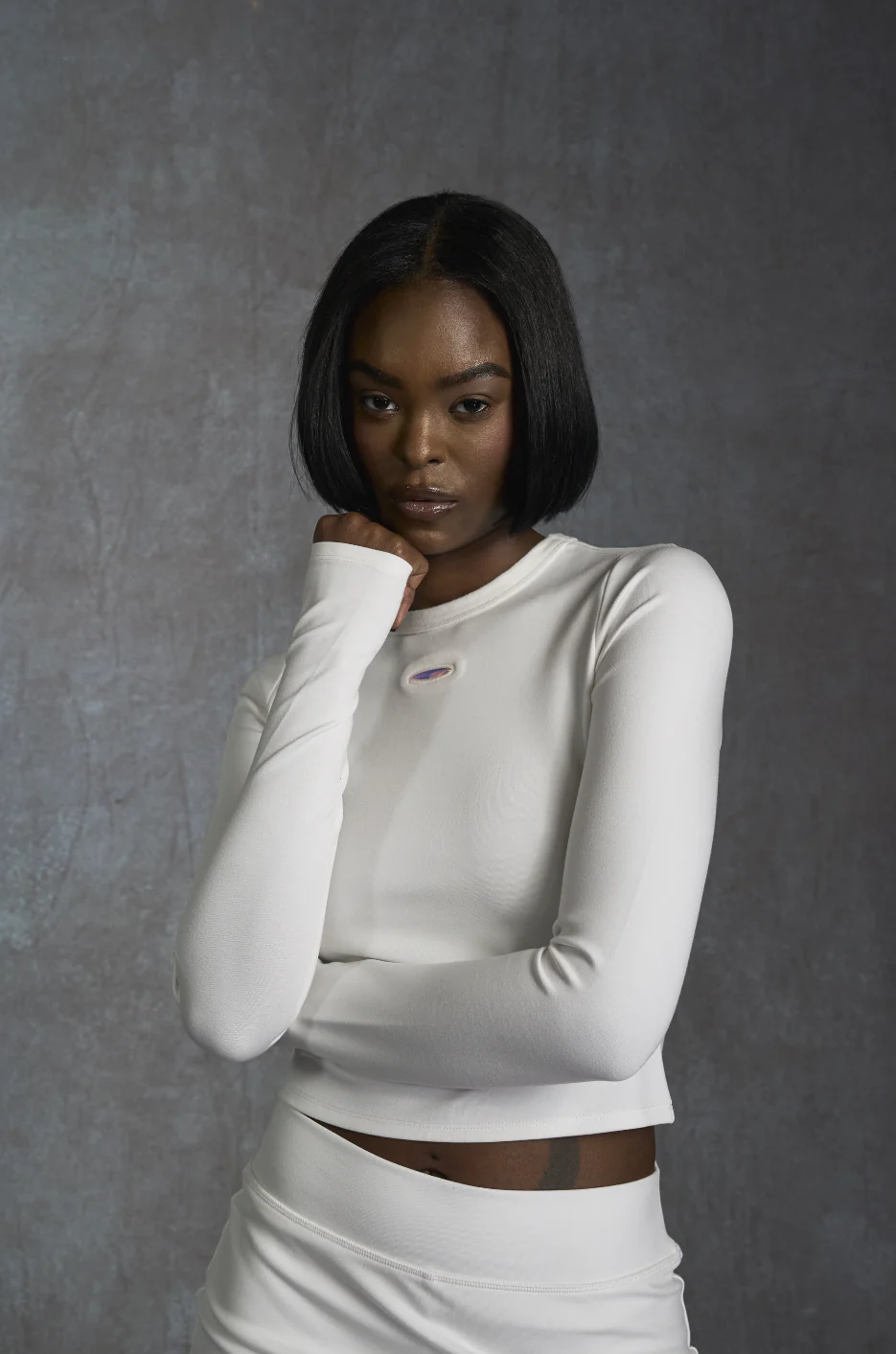 KINETIC CROPPED LONG SLEEVE TEE - White Noise - Image 2